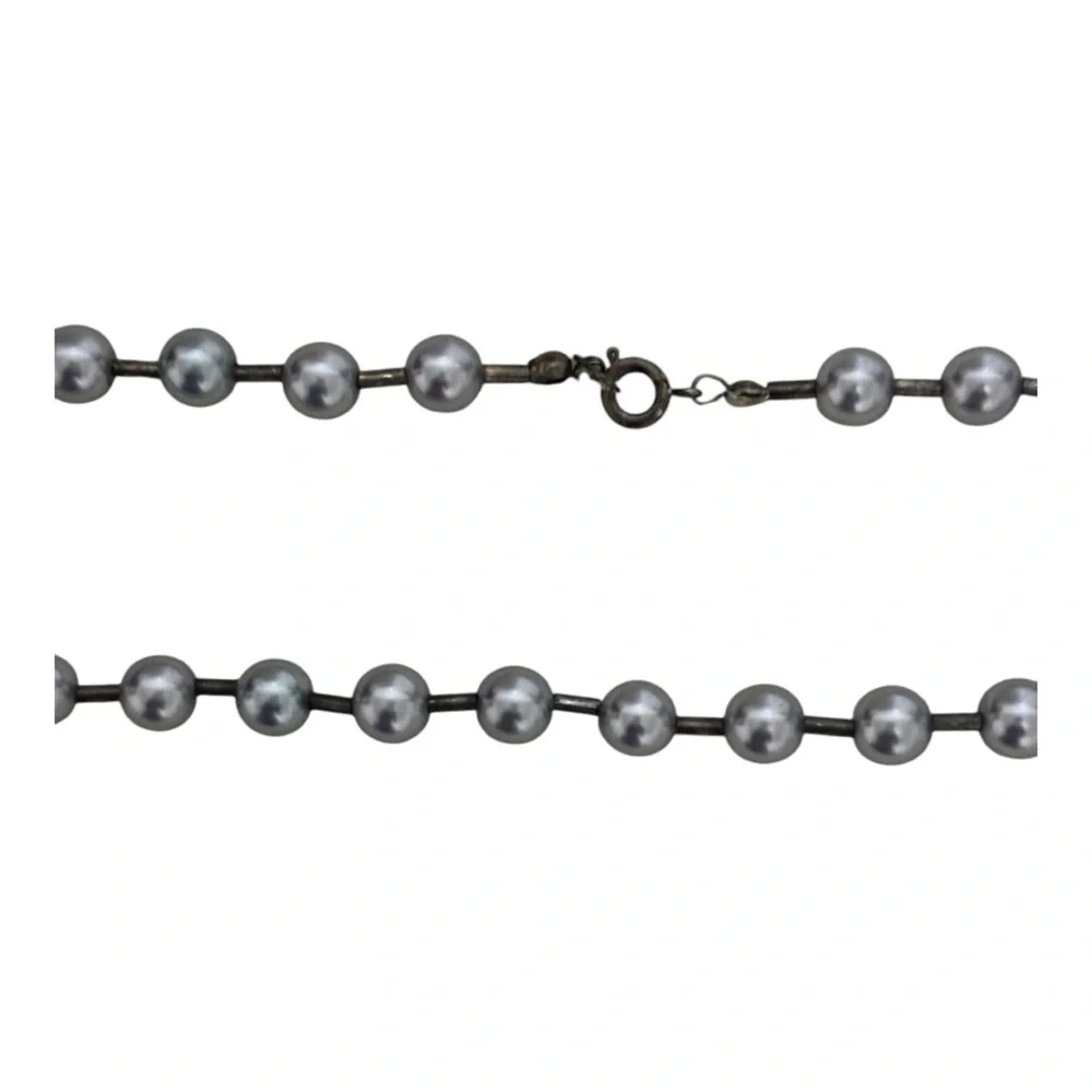 Beaded Necklace with Ring Clasp Closure Silver Women